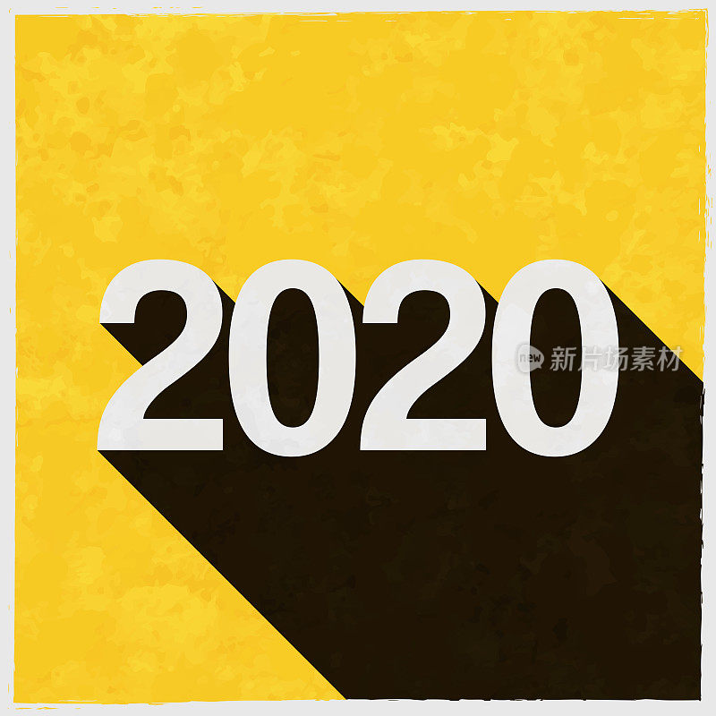 2020年- 2020年。图标与长阴影的纹理黄色背景